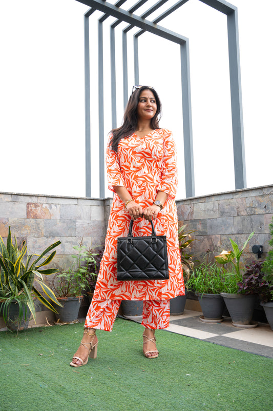 Printed Orange  co - ord Set