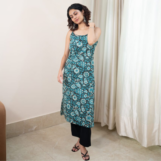 Green flower print kurti pant style - 2 design