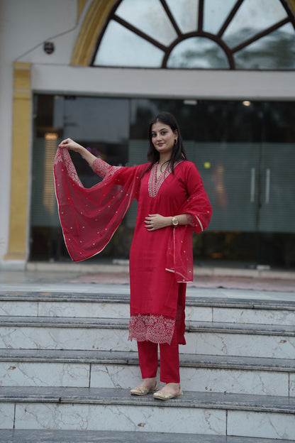 Red organza suit set