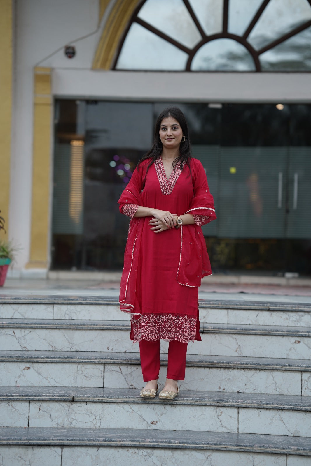 Red organza suit set